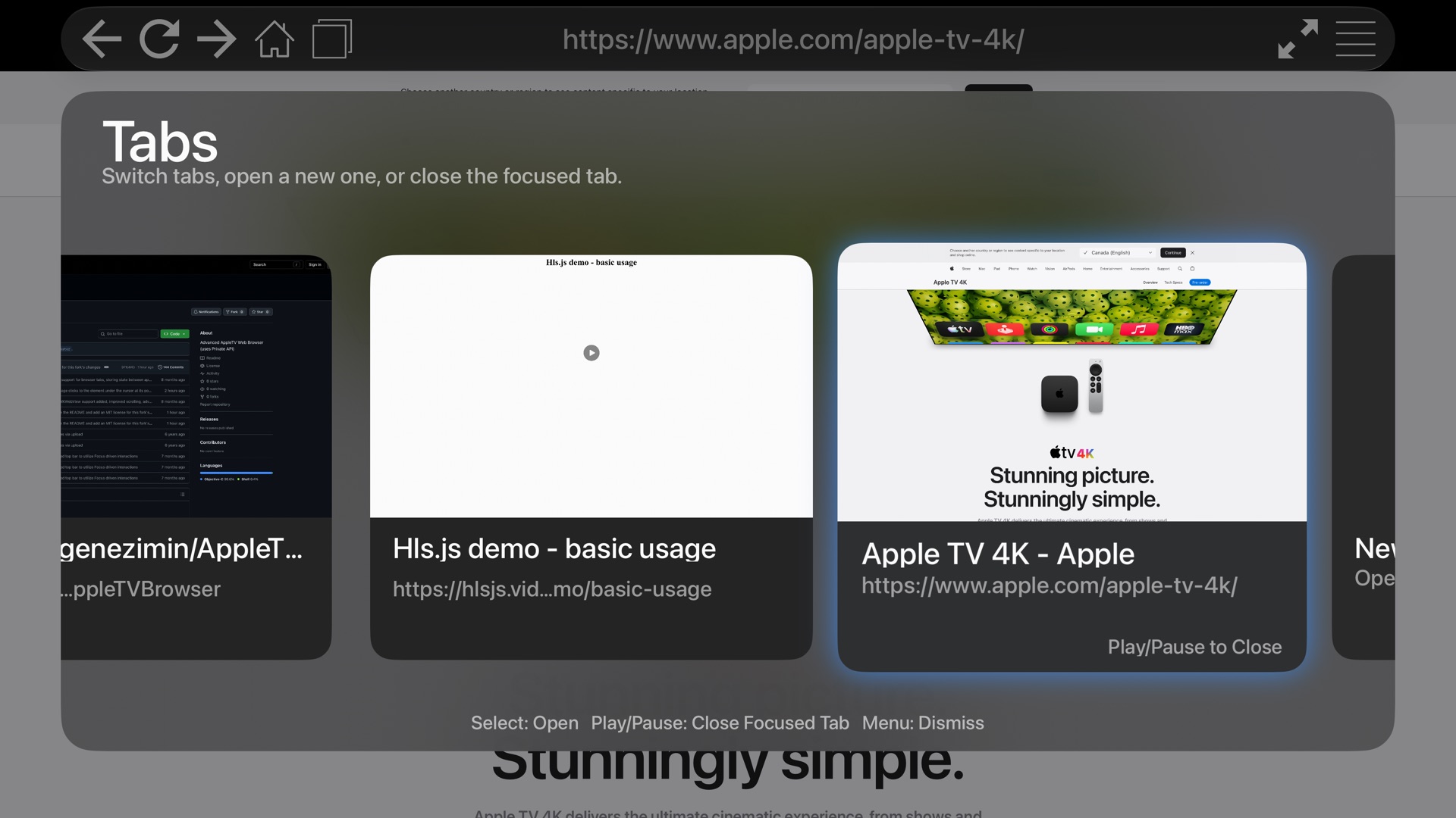 The tab overview with several open tabs